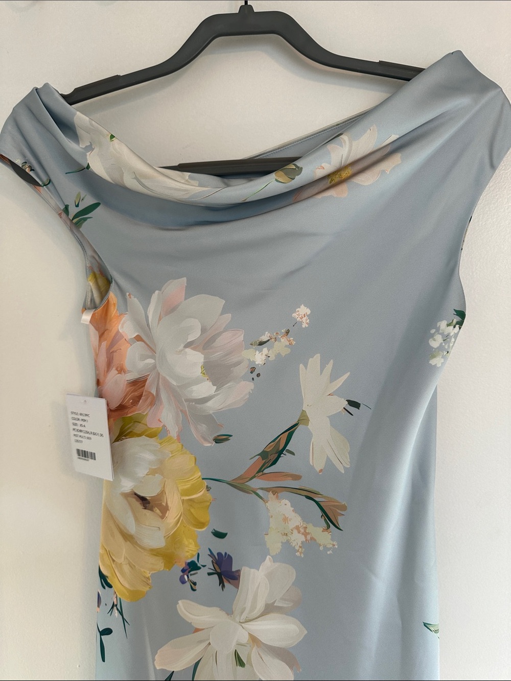 Dessy Collection Light Blue Floral Draped Gown - Picture 8 of 9